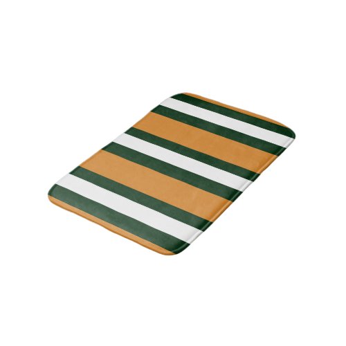 Brown dark green and white stripes bath mat