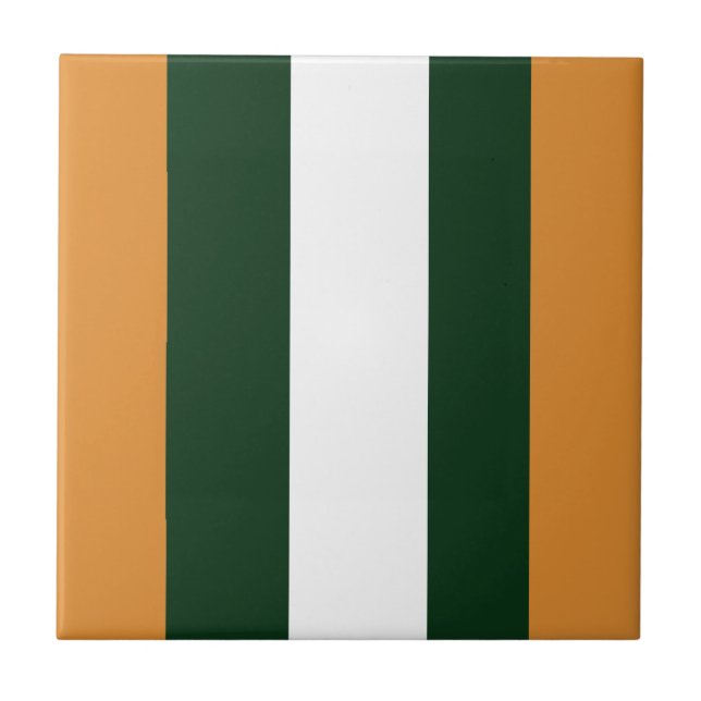 Brown, dark green and white stripes ceramic tile (Front)