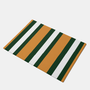 Brown, dark green and white stripes doormat