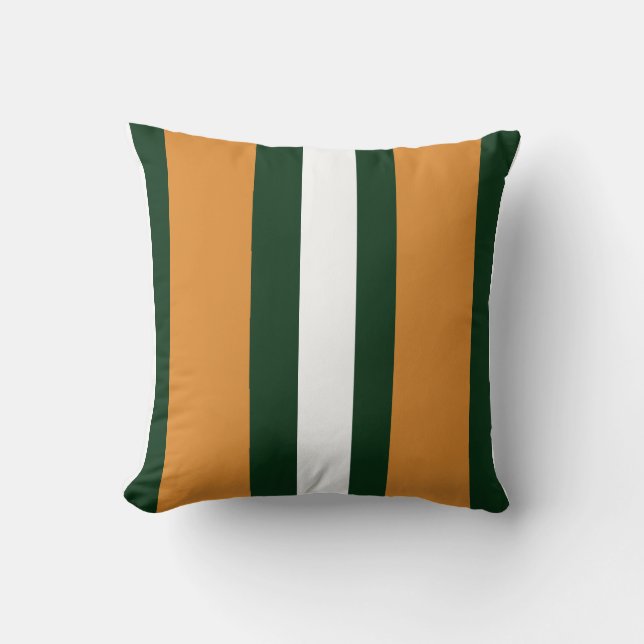 Brown, dark green and white stripes throw pillow (Front)