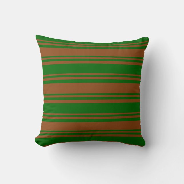 Brown & Dark Green Lined Pattern Throw Pillow (Front)
