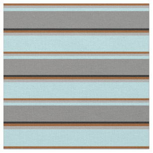 Brown, Dark Grey, Powder Blue, Grey & Black Lines Fabric