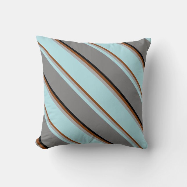 Brown, Dark Grey, Powder Blue, Grey & Black Lines Throw Pillow (Front)