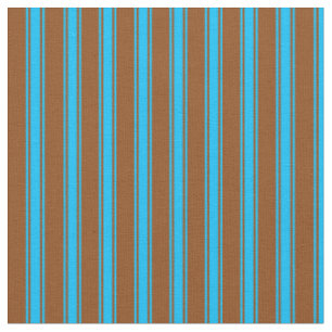 Brown & Deep Sky Blue Colored Stripes Fabric