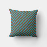 [ Thumbnail: Brown & Deep Sky Blue Colored Stripes Throw Pillow ]