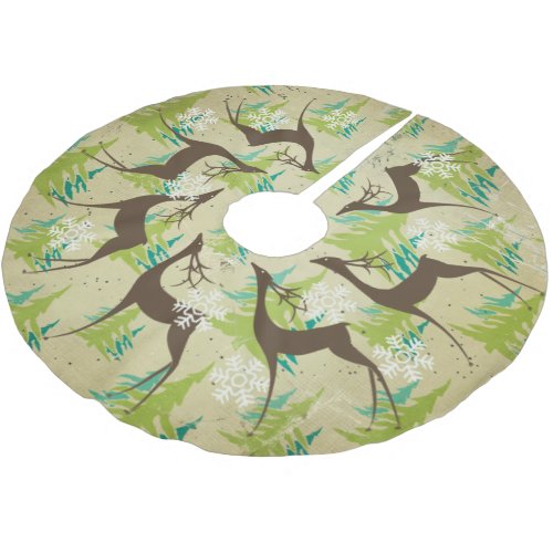 Brown Deer and Evergreen Trees Holiday Tree Skirt