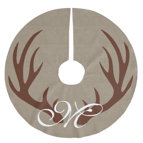 Brown Deer Antlers Faux Burlap Monogram Tree Skirt