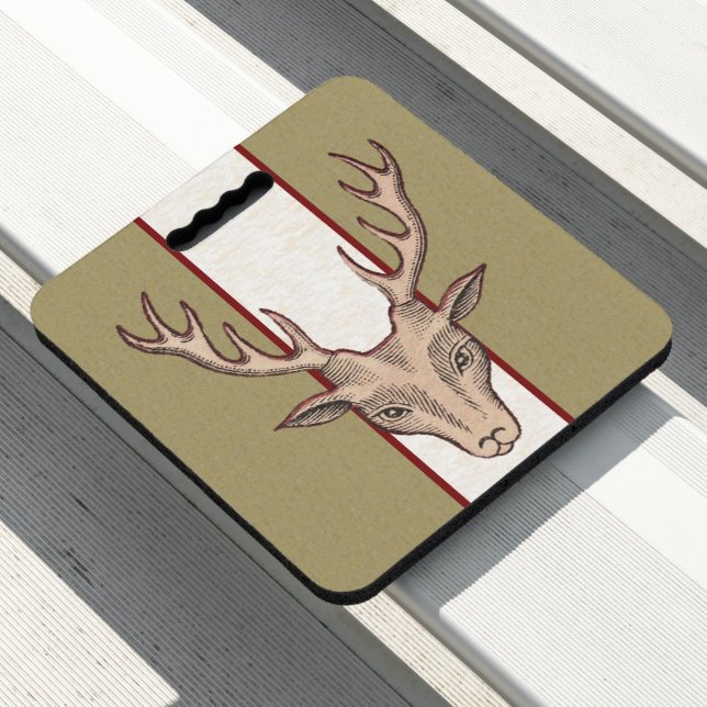 Brown Deer Head Black etched Face Antlers Stripes Seat Cushion (In Situ)