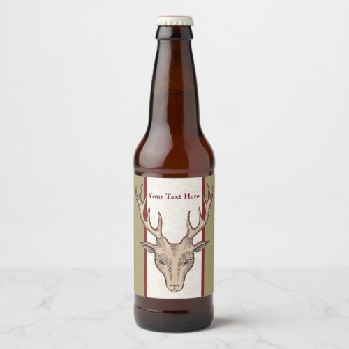 Brown Deer Head Black Etched Face Big Antlers Beer Bottle Label