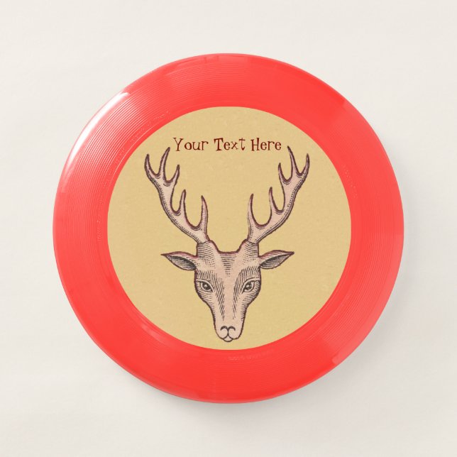 Brown Deer Head Outlined in Red Big Antlers Tan Wham-O Frisbee (Front)