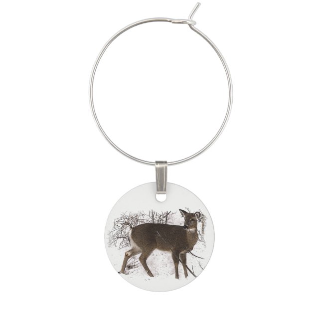 Brown Deer in Snow Wine Charm (Front)