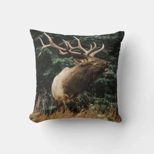 BROWN DEER ON GREEN GRASS DURING DAYTIME THROW PILLOW