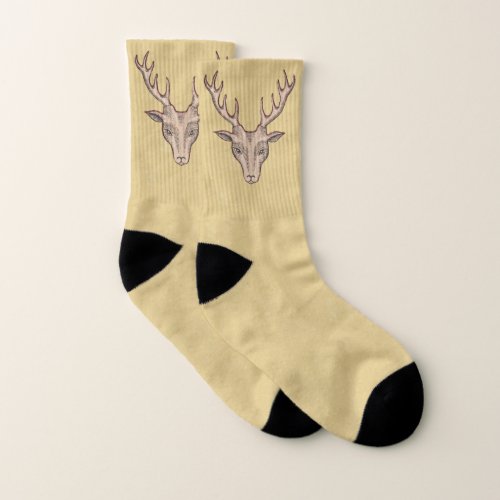 Brown Deer Trophy Head Big antlers Tan Socks