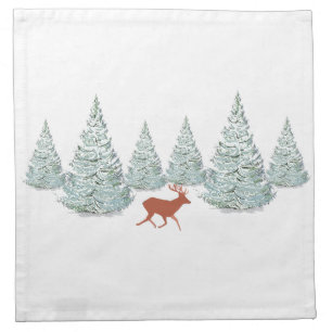 Brown Deer under Snow Covered Spruce Trees Cloth Napkin