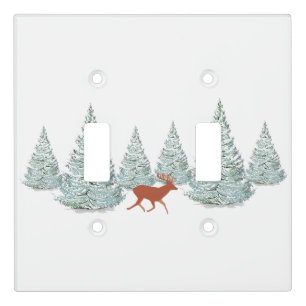 Brown Deer under Snow Covered Spruce Trees Light Switch Cover