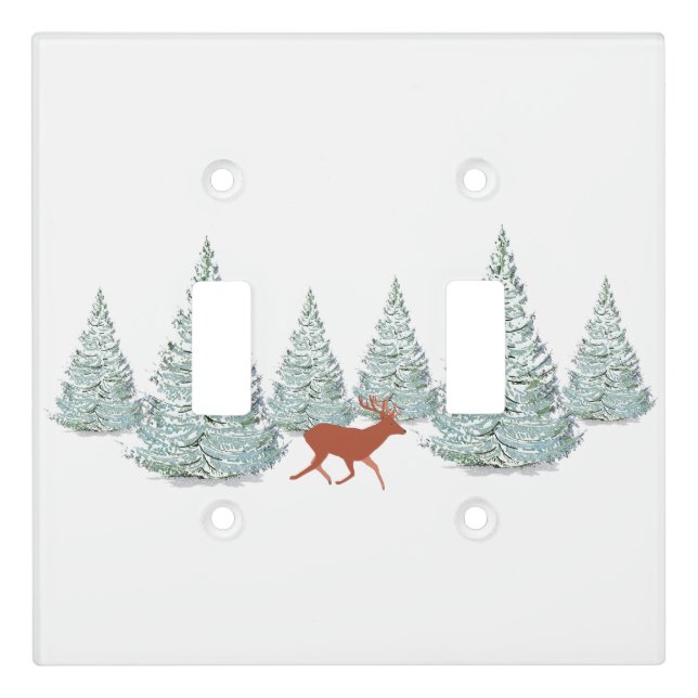 Brown Deer under Snow Covered Spruce Trees   Light Switch Cover (Front)