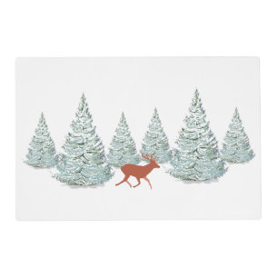 Brown Deer under Snow Covered Spruce Trees Placemat