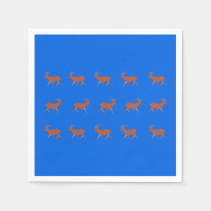 Brown Deer Walking Festive Pattern Blue Background Napkins