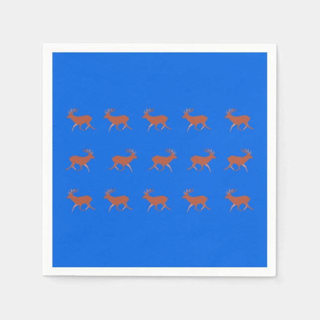 Brown Deer Walking Festive Pattern Blue Background Napkins (Front)