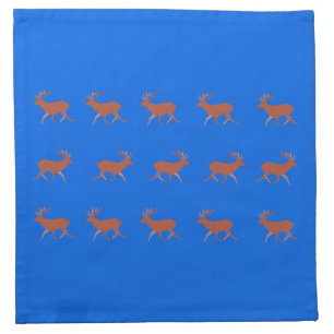 Brown Deer Walking Festive Pattern Blue Cloth Napkin