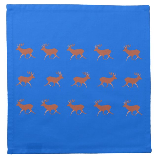 Brown Deer Walking Festive Pattern Blue Cloth Napkin (Front)