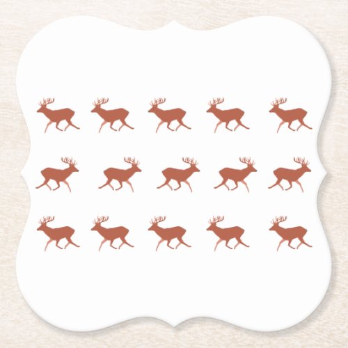 Brown Deer Walking Festive Pattern  Paper Coaster