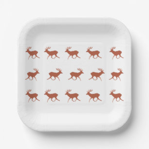 Brown Deer Walking Festive Pattern   Paper Plates