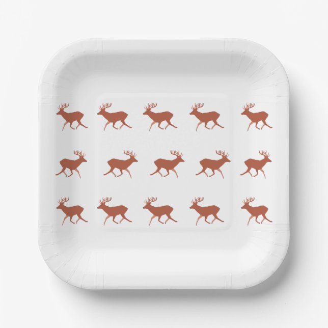 Brown Deer Walking Festive Pattern   Paper Plates (Front)