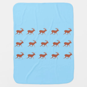 Brown Deer Walking Nordic Pattern Pastel Blue Baby Blanket