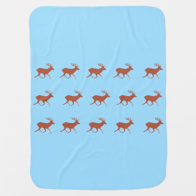 Brown Deer Walking Nordic Pattern Pastel Blue Baby Blanket (Front)