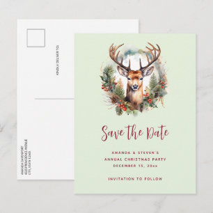Brown Deer with Antlers Rustic Christmas Announcement Postcard