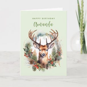 Brown Deer with Antlers Rustic Christmas Birthday Card