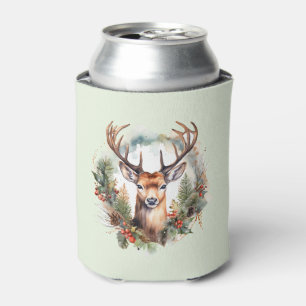 Brown Deer with Antlers Rustic Christmas Can Cooler