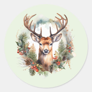 Brown Deer with Antlers Rustic Christmas Classic Round Sticker