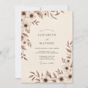 Brown Delicate Botanical Wedding Invitation