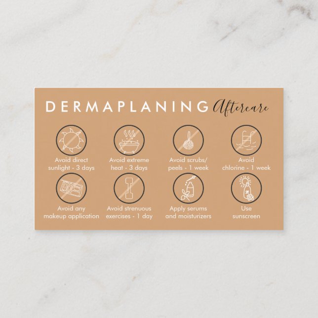 Brown Dermaplaning Aftercare Post Instructions Business Card (Back)