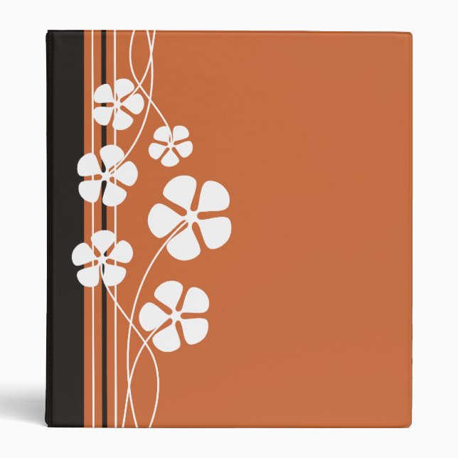 Brown Designer White Flowers Binders (Front)