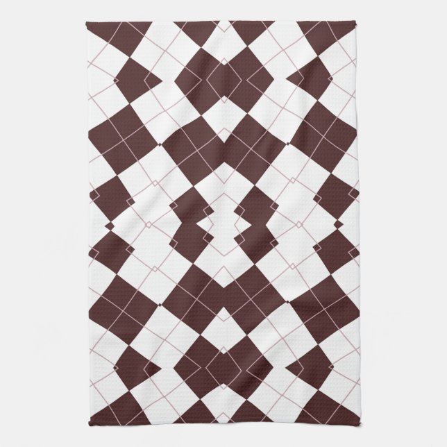 Brown Diamond Checker Pattern Kitchen Towel (Vertical)