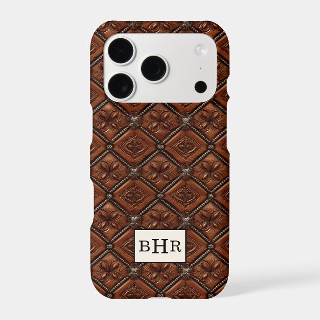 Brown Diamond Leather Monogrammed Case-Mate iPhone Case (Back)