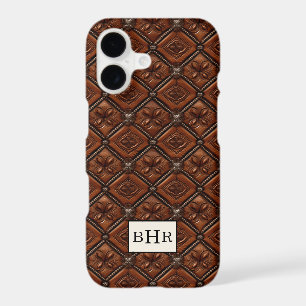 Brown Diamond Leather Monogrammed iPhone 17 Case