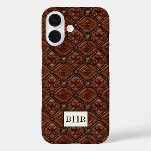 Brown Diamond Leather Monogrammed iPhone 16 Case