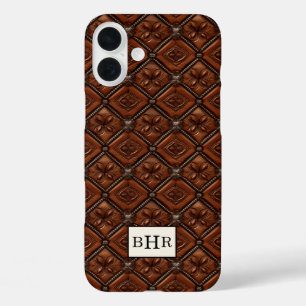 Brown Diamond Leather Monogrammed iPhone 16 Plus Case