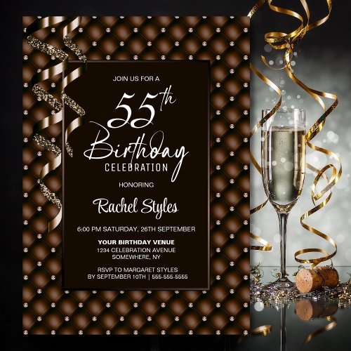 Brown Diamond Pattern 55th Birthday Party Invitation