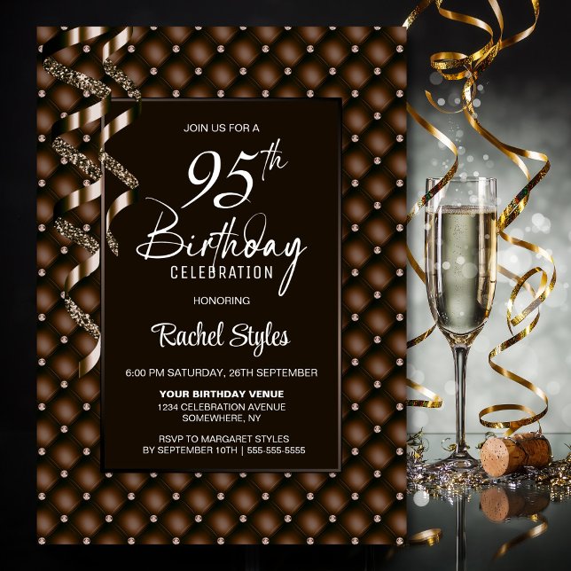 Brown Diamond Pattern 95th Birthday Party Invitation (Creator Uploaded)