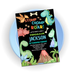 Brown Dinosaur Birthday Invitations