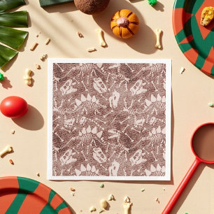 Brown Dinosaur Fossil Pattern Paper Dinner Napkins