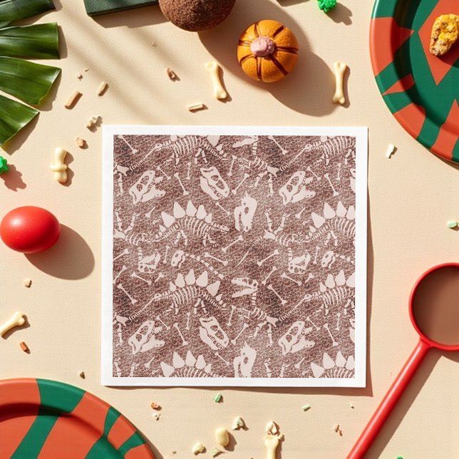 Brown Dinosaur Fossil Pattern  Paper Dinner Napkins (Paper napkins with brown dinosaur fossil pattern—perfect for themed parties and science lovers.
)