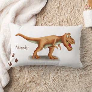Brown Dinosaur T-Rex Tyrannosaurus Illustration Lumbar Pillow