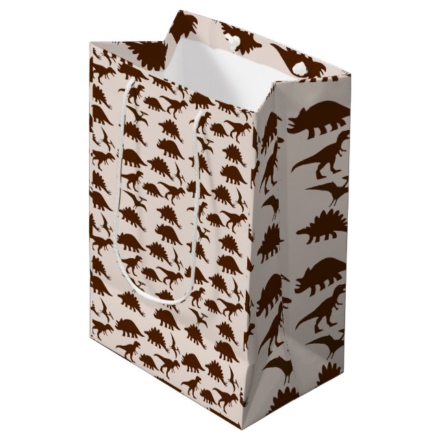 Brown Dinosaurs Medium Gift Bag (Front Angled)