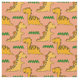 Brown Dinosaurs with Green Grass Fabric